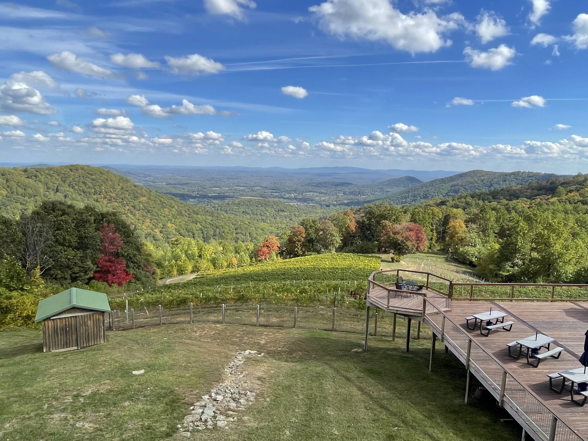 Vineyard deck with mountain views